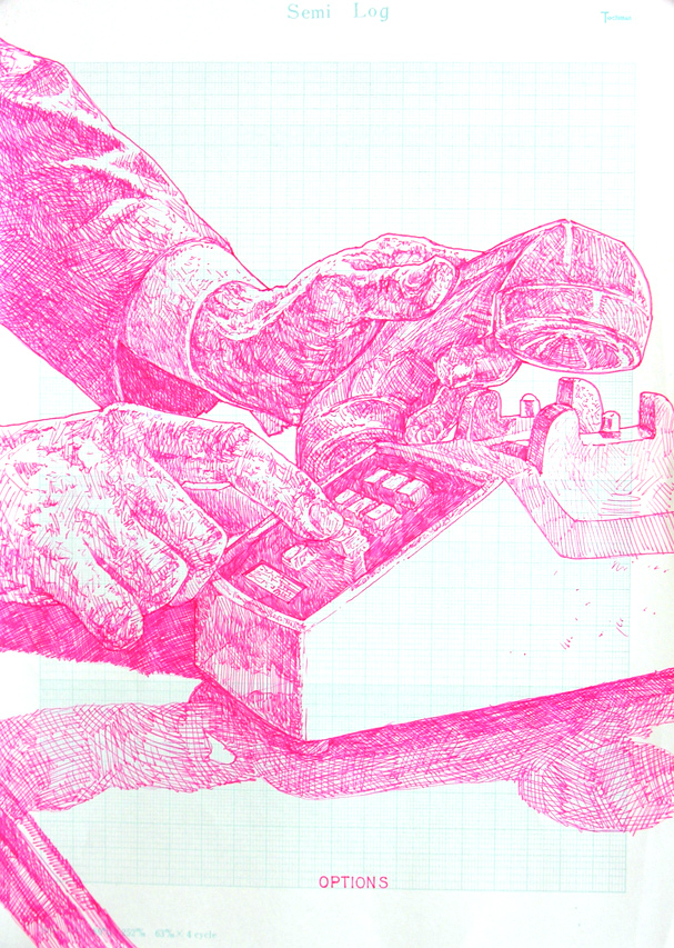 Aftereffects1970 Jason Kofke, After Effects 1970—Everything Will Be OK, 2010, Ink on Japanses Graph Paper, 8 x 10 inches. Image courtesy the artist.